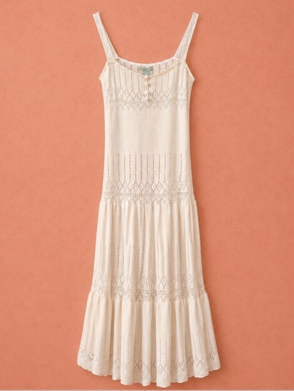 Maple Anthropologie Crochet Knit Cream Ivory Boho Dress Buttons Viscose S Women